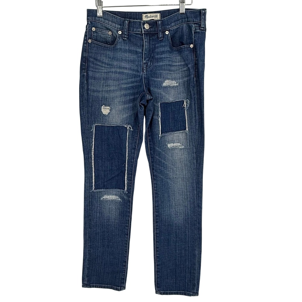 Madewell Slim Boyjean Womens 27 Blue Good Distressed Patchwork B7426 Denim